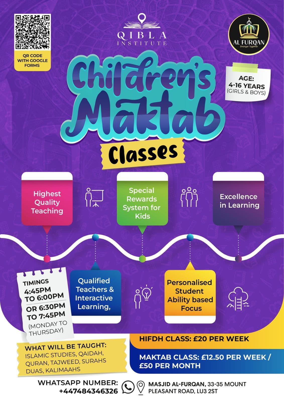 Children's Maktab Classes at Qibla Institute — Qur'an and Islamic studies for ages 4–16