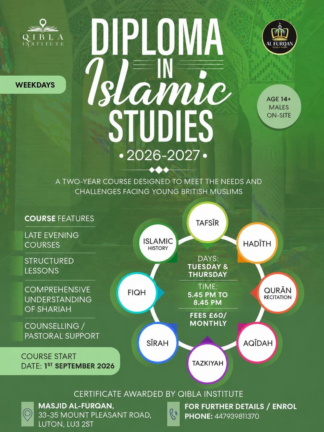 Diploma in Islamic Studies at Qibla Institute — structured learning for young British Muslims