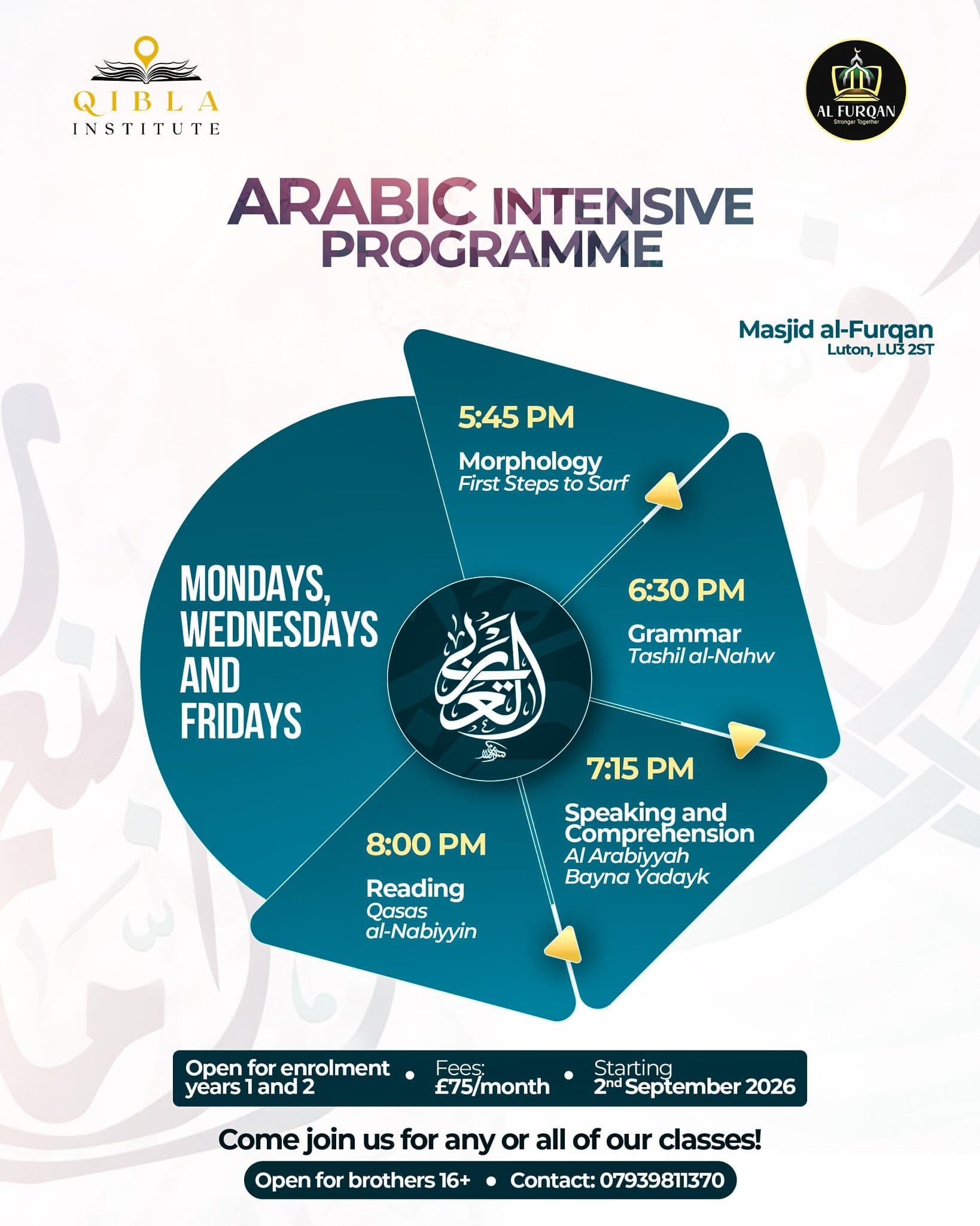 Arabic Intensive Programme at Qibla Institute — Qur'anic Arabic grammar and reading